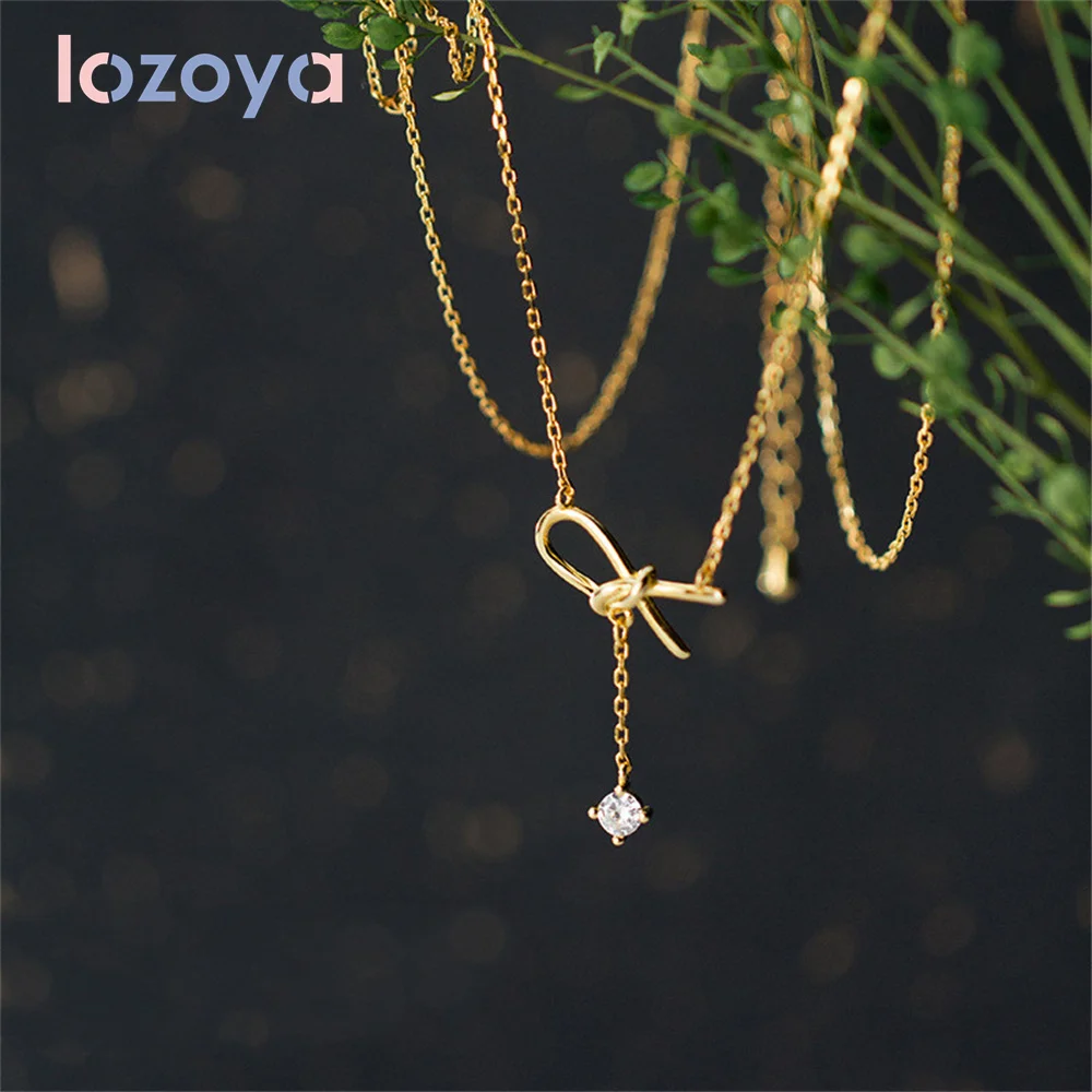 

Женское Ожерелье-бабочка Lozoya из стерлингового серебра 925 пробы, модное ожерелье с изящным бантом с вырезами и милой циркониевой цепочкой, ювелирное изделие с кубическим цирконием, Подарочная бижутерия