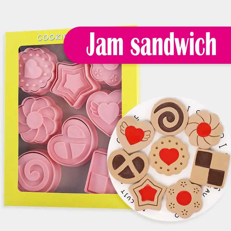 8 Pcs/set Jam sandwich Jam sandwich Cookie Cutters Plastic 3D Pressable Biscuit Mold Cookie Stamp Kitchen Baking Pastry Bakeware
8 Pcs/set Jam sandwich Jam sandwich Cookie Cutters Plastic 3D Pressable Biscuit Mold Cookie Stamp Kitchen Baking Pastry Bakeware
