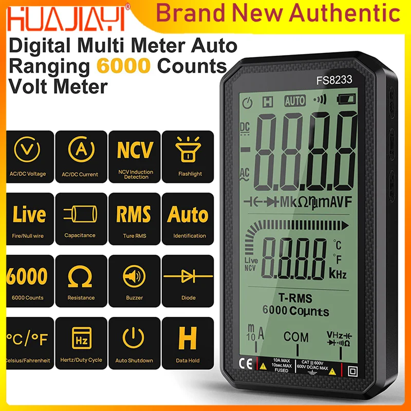 HUAJIAYI Digital Multimeter Automatic Ranging Voltmeter Full Screen 4.7 Inches TRMS 6000 Counting Multimeter Tester, Capacitance
HUAJIAYI Digital Multimeter Automatic Ranging Voltmeter Full Screen 4.7 Inches TRMS 6000 Counting Multimeter Tester, Capacitance