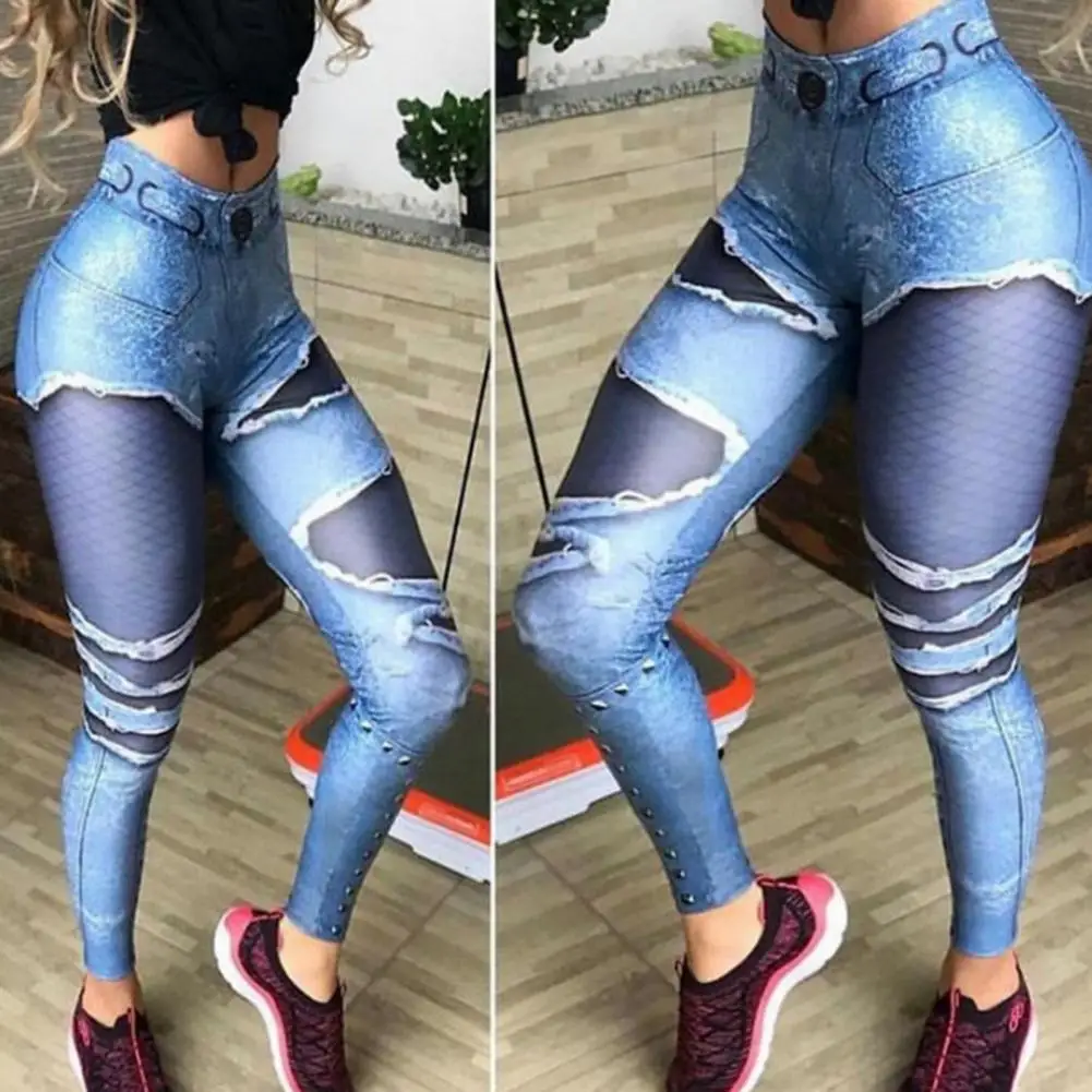 High Waist Mesh Stitching Ripped Holes Fitness Leggings Push Up Imitation Jeans Skinny Women Yoga Pants Female Casual Trousers
High Waist Mesh Stitching Ripped Holes Fitness Leggings Push Up Imitation Jeans Skinny Women Yoga Pants Female Casual Trousers