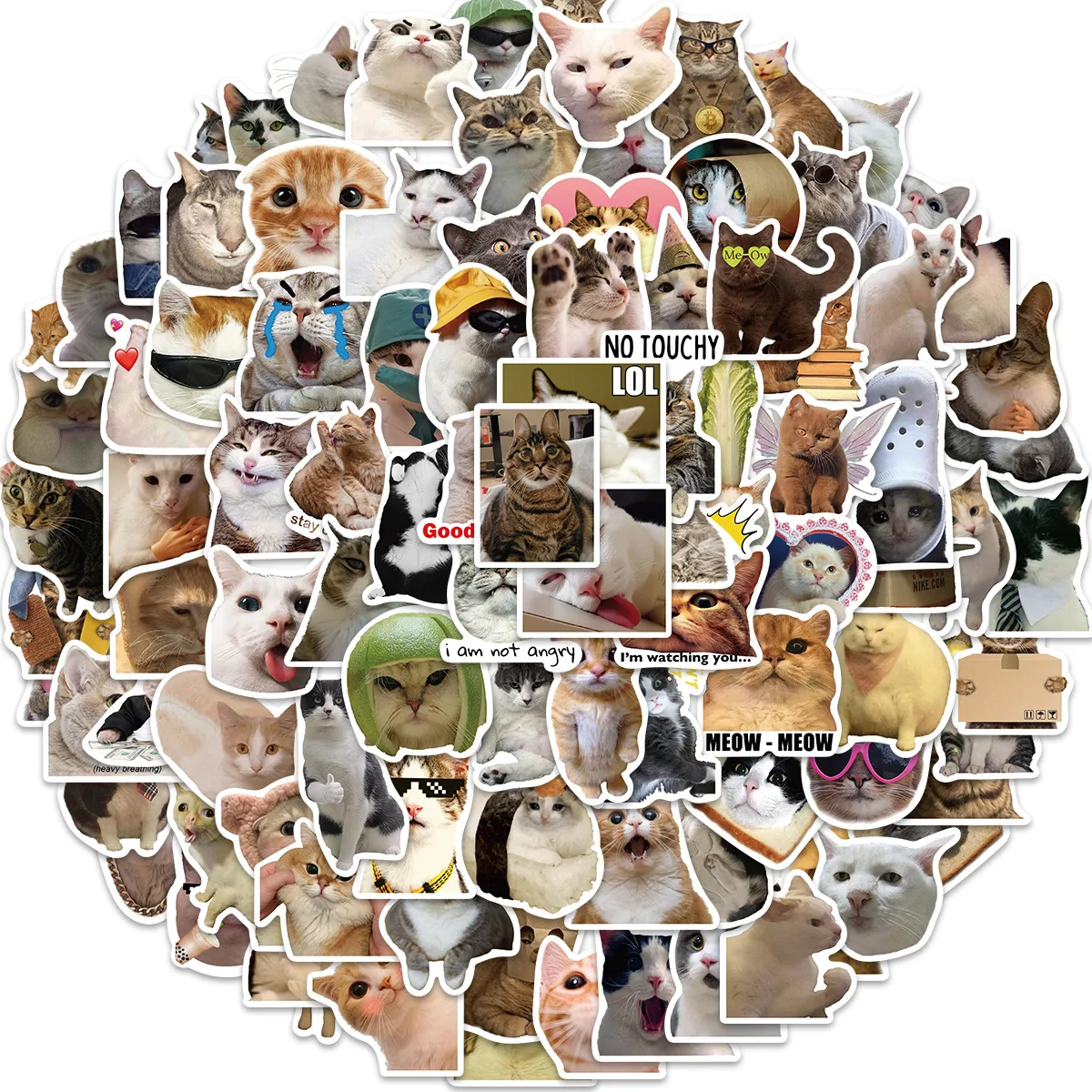 

100pcs Cute Cats Stickers Funny Famous Cat Meme Catoon Decal DIY Notebook Phone Phone Fridge Bike Car Graffiti Sticker