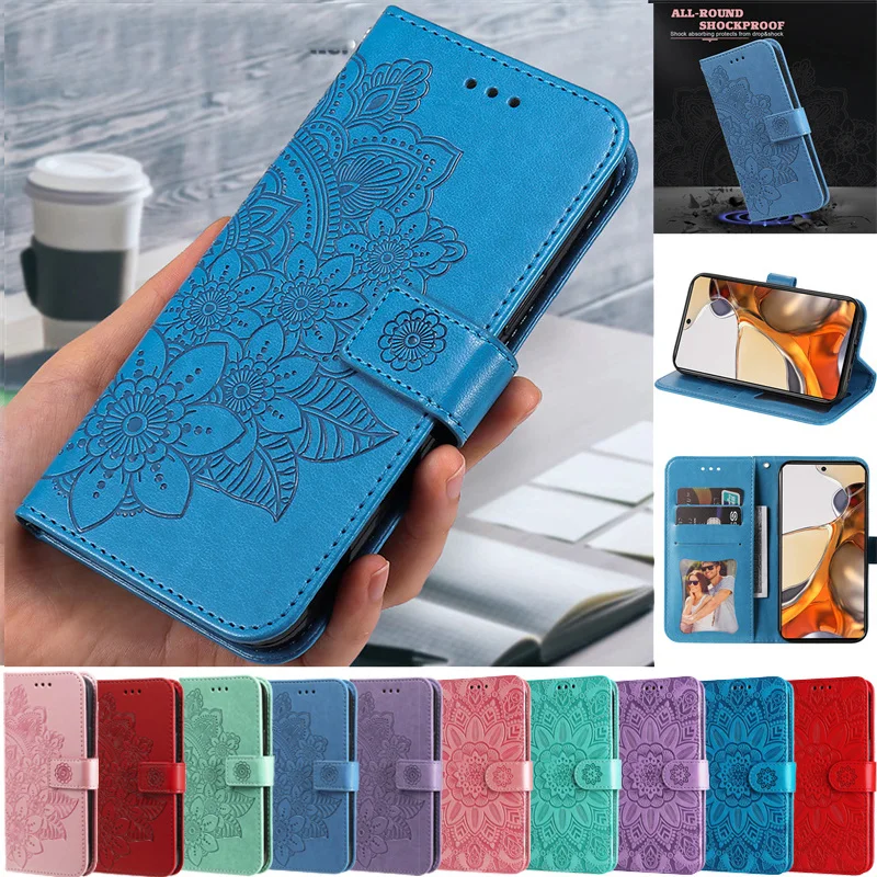 

Luxury Sunflower Seven-petal Flower Embossed Leather Capa For Honor X8 X 8 honorx8 VNE-N41 TFY-LX1 Case Cover Flip Wallet Etui