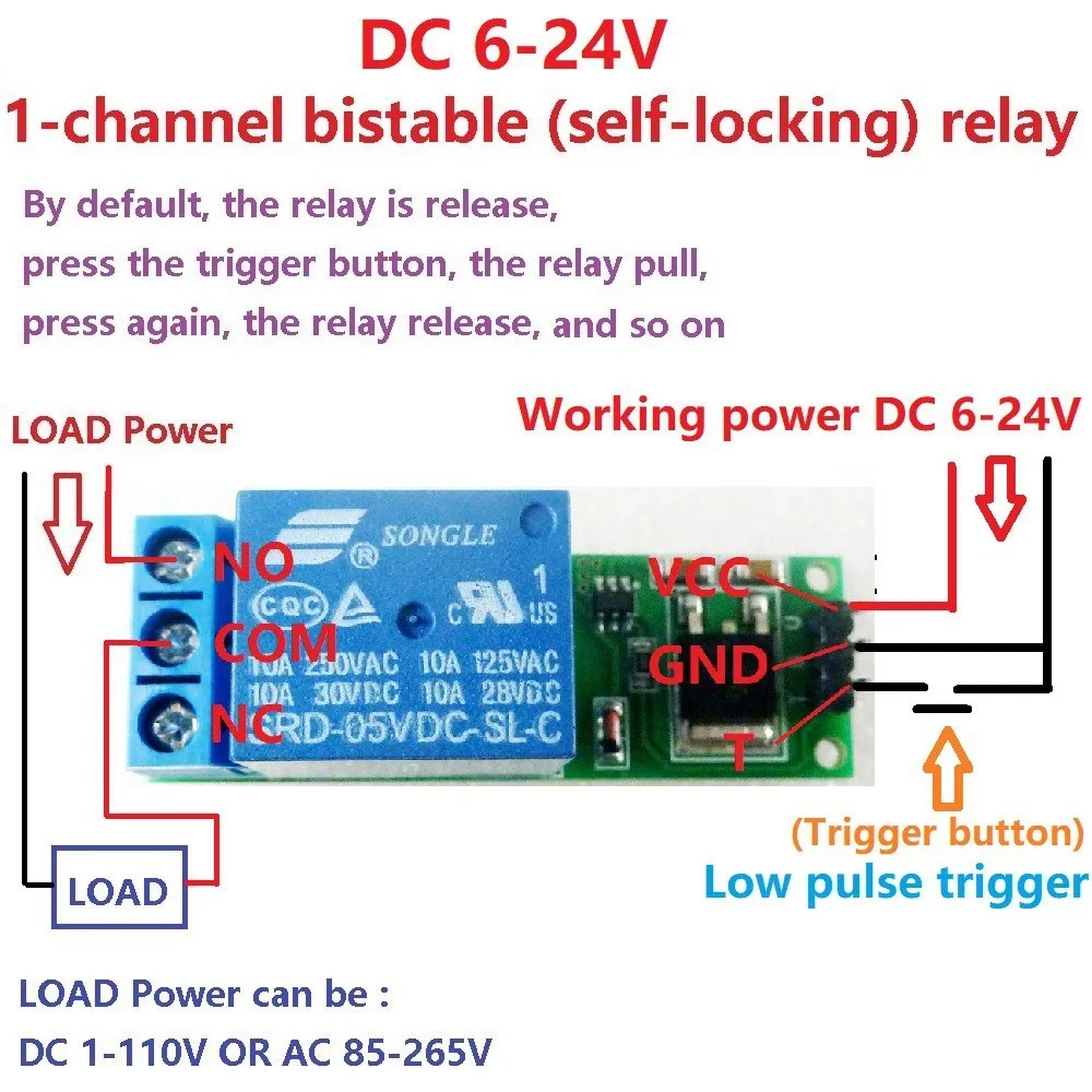 

DC 6V 9V 12V 24V Flip-Flop Latch Relay Module 1 Channel Bistable Self-locking Switch Low Pulse Trigger Board for Arduino