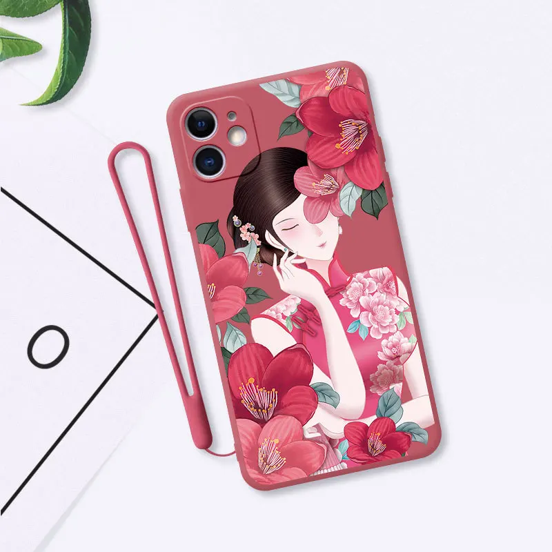 

New Camellia Red Ancient Style Suitable for Iphone11 Mobile Phone Shell 11pro Max 8 7 Personality Creative Soft Shell