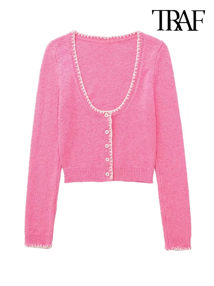 TRAF Women Fashion Contrast Trim Cropped Knit Cardigan Sweater Vintage Long Sleeve Button-up Female Outerwear Chic Tops
TRAF Women Fashion Contrast Trim Cropped Knit Cardigan Sweater Vintage Long Sleeve Button-up Female Outerwear Chic Tops