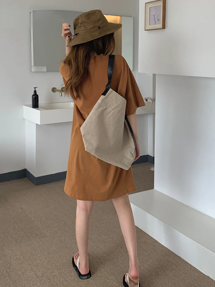 Loose Cotton White Dress Women Summer Short Sleeve Simple Coffee Black Shirt Solid Casual Long Top Female Daily Street Wear Y2k
Loose Cotton White Dress Women Summer Short Sleeve Simple Coffee Black Shirt Solid Casual Long Top Female Daily Street Wear Y2k