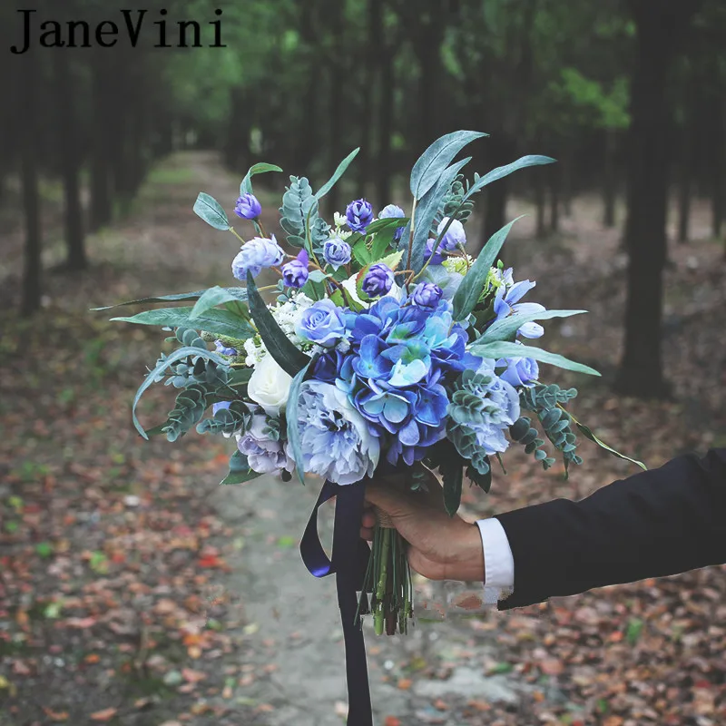 

Винтажные Свадебные букеты синего и белого цветов 2019, свадебный букет из шелка, искусственная Роза, пион, брошь для невесты, свадебная брошь