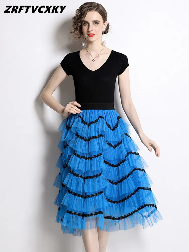 Женский модельный комплект с юбкой, трикотажный топ с круглым вырезом и винтажная градиентная юбка миди с поясом на резинке, простой женский костюм из 2 предметов, лето 
Женский модельный комплект с юбкой, трикотажный топ с круглым вырезом и винтажная градиентная юбка миди с поясом на резинке, простой женский костюм из 2 предметов, лето