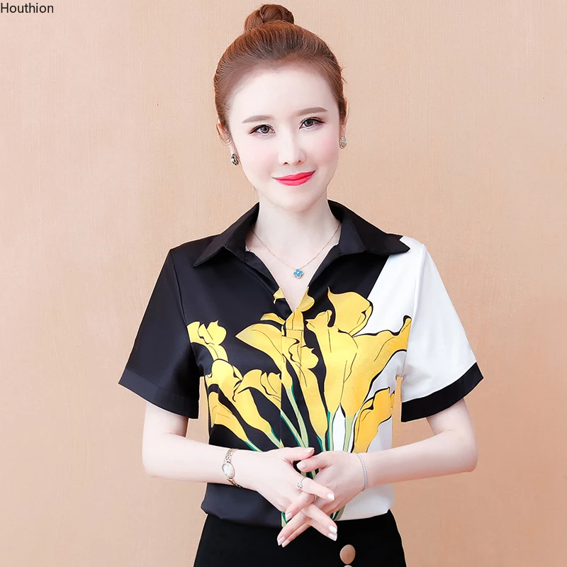 Houthion Women's Blouse Polo Shirt 2021 Fashion Top Summer New Short-sleeved Casual Chiffon Print Lady
Houthion Women's Blouse Polo Shirt 2021 Fashion Top Summer New Short-sleeved Casual Chiffon Print Lady