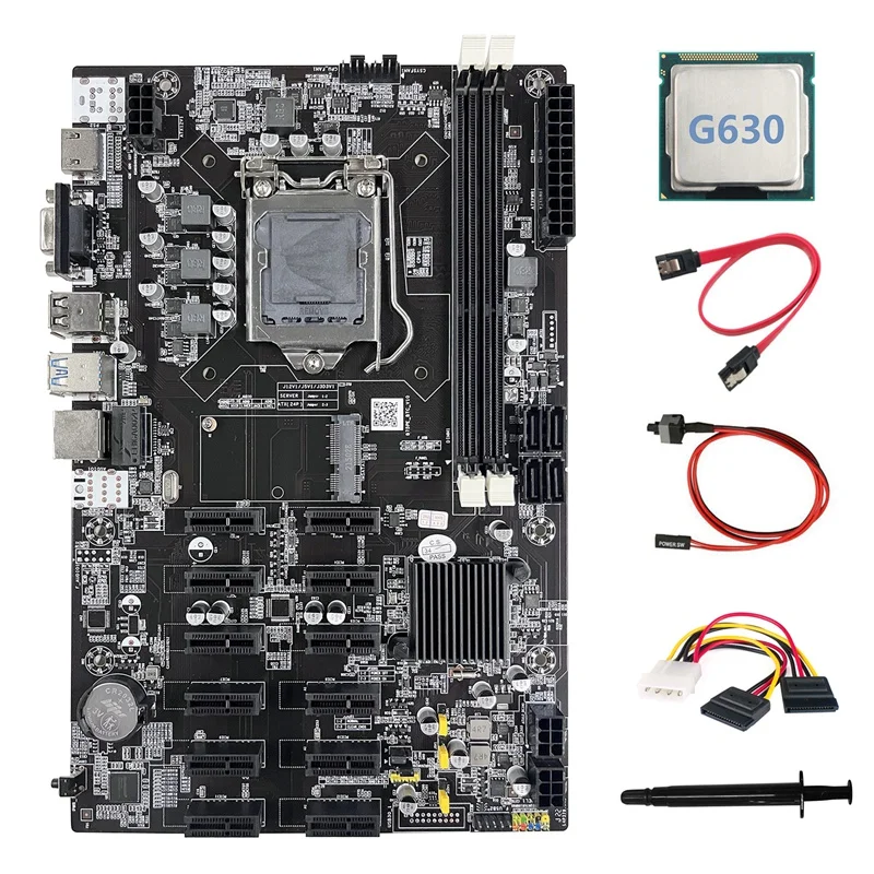 Материнская плата B75 ETH для майнинга, 12 PCIE + G630 CPU + 4-контактный кабель SATA + кабель переключателя + материнская плата с термопастой BTC 
Материнская плата B75 ETH для майнинга, 12 PCIE + G630 CPU + 4-контактный кабель SATA + кабель переключателя + материнская плата с термопастой BTC
