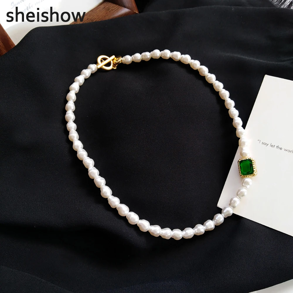 sheishow French Vintage Irregular Pearl Clavicle Chain Delicate Green Glass Pendant Necklace For Women Trendy Jewelry Neckchain
sheishow French Vintage Irregular Pearl Clavicle Chain Delicate Green Glass Pendant Necklace For Women Trendy Jewelry Neckchain