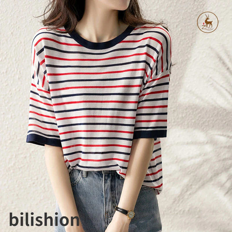 New 2022 Free Shipping Knitted Breathable Short Sleeves Women Basic Tees High Quality Sexy Striped Crew Neck Tops Stripe T-shirt
New 2022 Free Shipping Knitted Breathable Short Sleeves Women Basic Tees High Quality Sexy Striped Crew Neck Tops Stripe T-shirt