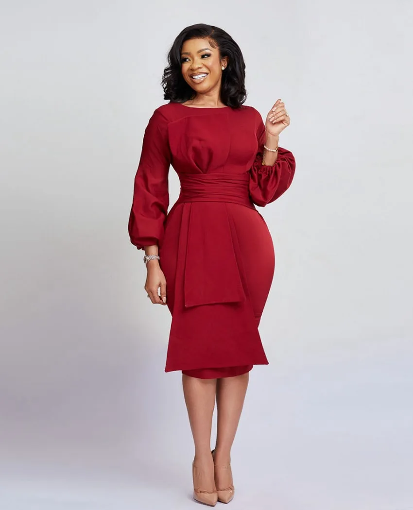 Elegant Temperament Midi Dress Solid Lantern Sleeves Belt Step Skirt Fashion Female Bodycon Office Career Party Evening Dresses
Elegant Temperament Midi Dress Solid Lantern Sleeves Belt Step Skirt Fashion Female Bodycon Office Career Party Evening Dresses