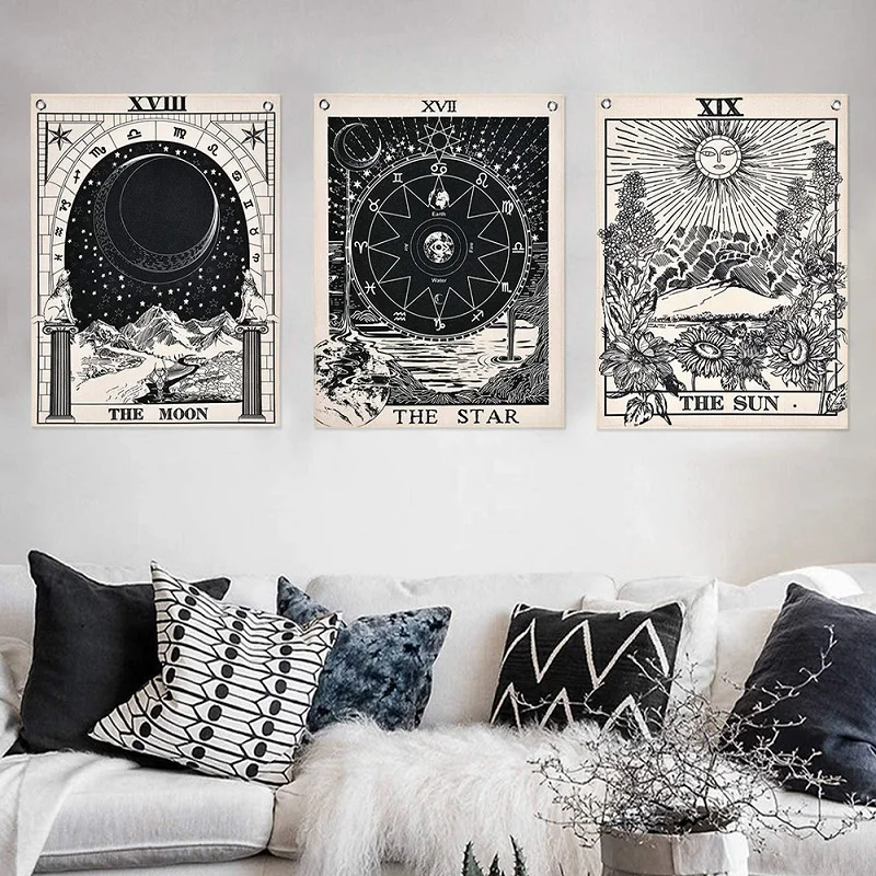 Tarot Tapestry Sun And Moon Wall Decoration Painting Mural Flax Rug Hanging Trippy Three-piece Set Home Livingroom Goth Decor
Tarot Tapestry Sun And Moon Wall Decoration Painting Mural Flax Rug Hanging Trippy Three-piece Set Home Livingroom Goth Decor