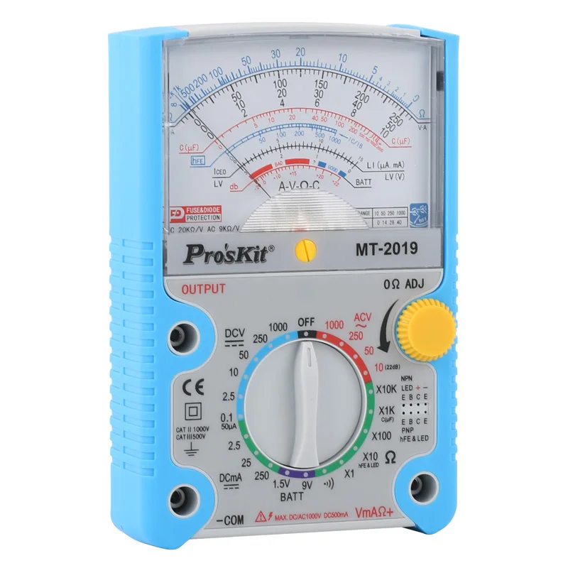 ProsKit MT-2019 Protective Function Analog Multimeter Safety Standard Professional Ohm Test Meter Tester Analog 
ProsKit MT-2019 Protective Function Analog Multimeter Safety Standard Professional Ohm Test Meter Tester Analog