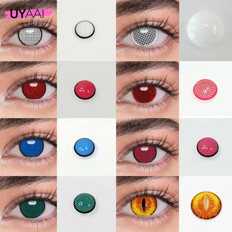 

UYAAI 1 Pair White Lens Cosplay Contact Lenses Pupils Eyes Halloween Anime Cosplay Mesh Series Makeup Contacts for Eye Lenses