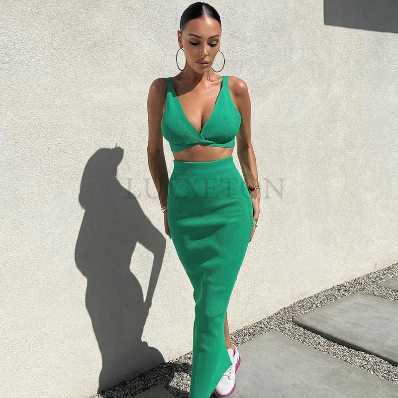 Two Piece Set Women Sleeveless Crops Tank Top Slit Long Skirts Suits 2 Pcs Matching Sets Summer Sexy Vacation Clothes Midi Dress
Two Piece Set Women Sleeveless Crops Tank Top Slit Long Skirts Suits 2 Pcs Matching Sets Summer Sexy Vacation Clothes Midi Dress
