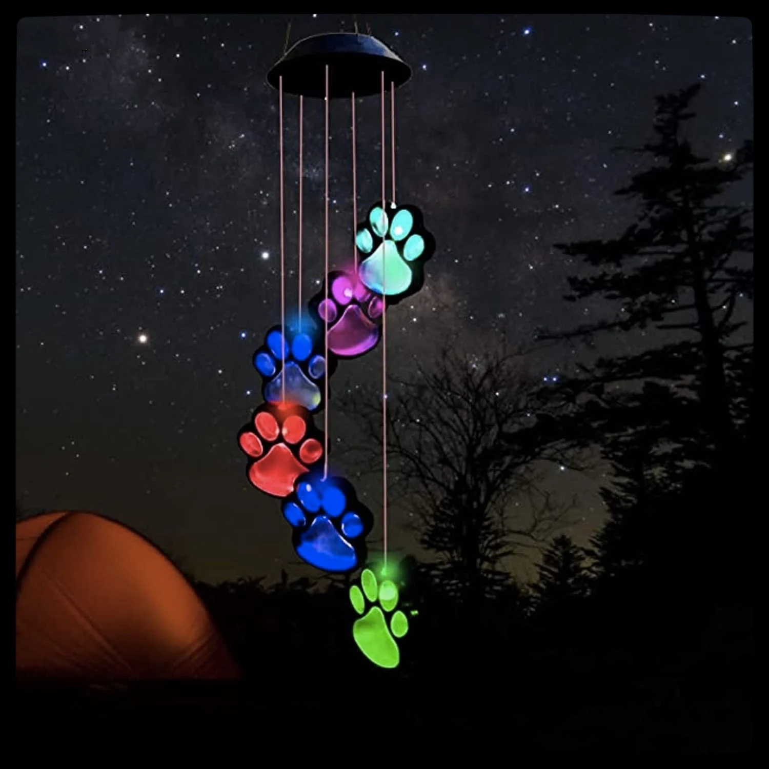 

Paw Prints Solar Wind Chime, Dogs Cat Pet Paw Print Remembrance Wind Chimes, Waterproof Color Changing Solar Hanging Lights