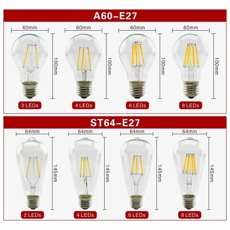 E27 Edison LED Filament Bulb Lamp 110-240V Warm Cold White Lighting A60 ST64 Glass Spiral Candle Chandelier Cob Led Light Bulbs
E27 Edison LED Filament Bulb Lamp 110-240V Warm Cold White Lighting A60 ST64 Glass Spiral Candle Chandelier Cob Led Light Bulbs