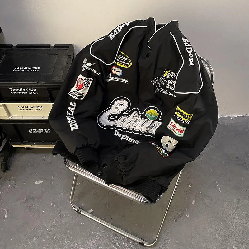 Men Racing Jacket Four Seasons Fashion Casual Varsity Coat Unisex Baseball Jacket Letter Embroidery Locomotive Jacket Streetwear
Men Racing Jacket Four Seasons Fashion Casual Varsity Coat Unisex Baseball Jacket Letter Embroidery Locomotive Jacket Streetwear