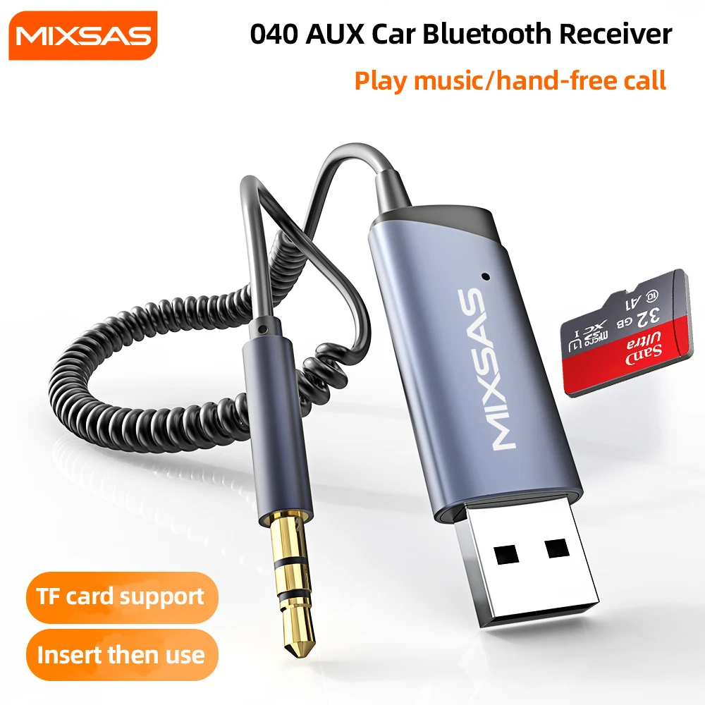 

Автомобильный Aux-приемник с USB на разъем 3,5 мм, 040, автомобильное аудио, Bluetooth 5,0, адаптер громкой связи, автомобильный передатчик из цинкового сплава, поддержка TF-карты
