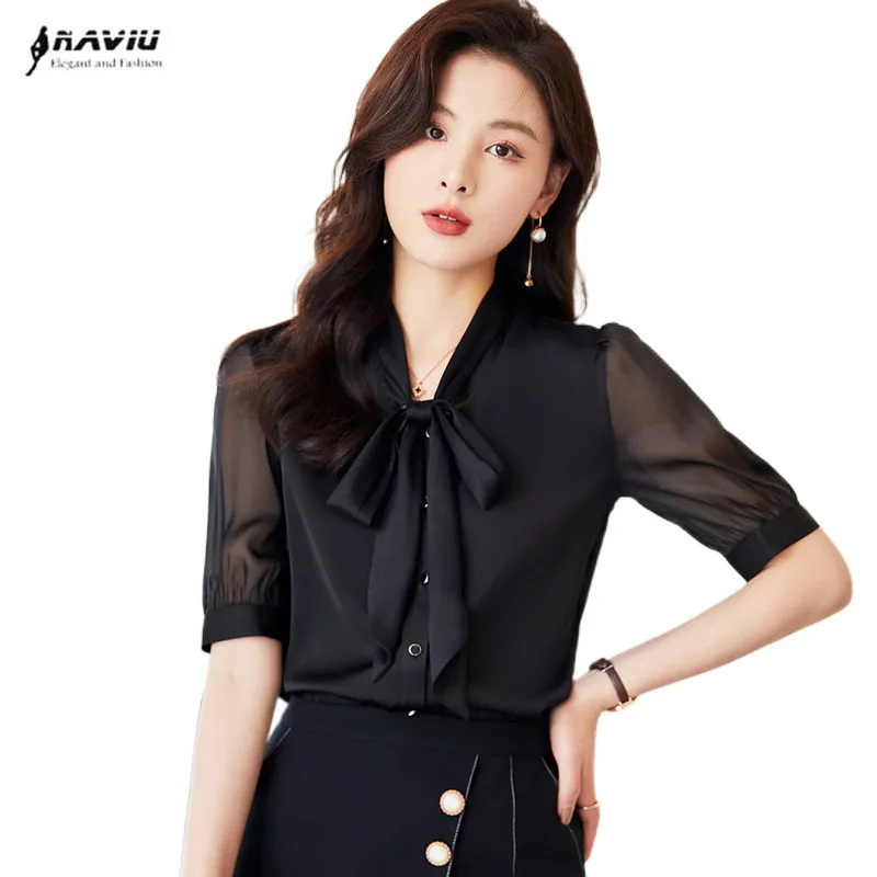 Black Shirt Women Design 2022 New Summer Thin Fashion Temperament Half Sleeve Bow Tie Chiffon Blouses Office Ladies Work Tops
Black Shirt Women Design 2022 New Summer Thin Fashion Temperament Half Sleeve Bow Tie Chiffon Blouses Office Ladies Work Tops