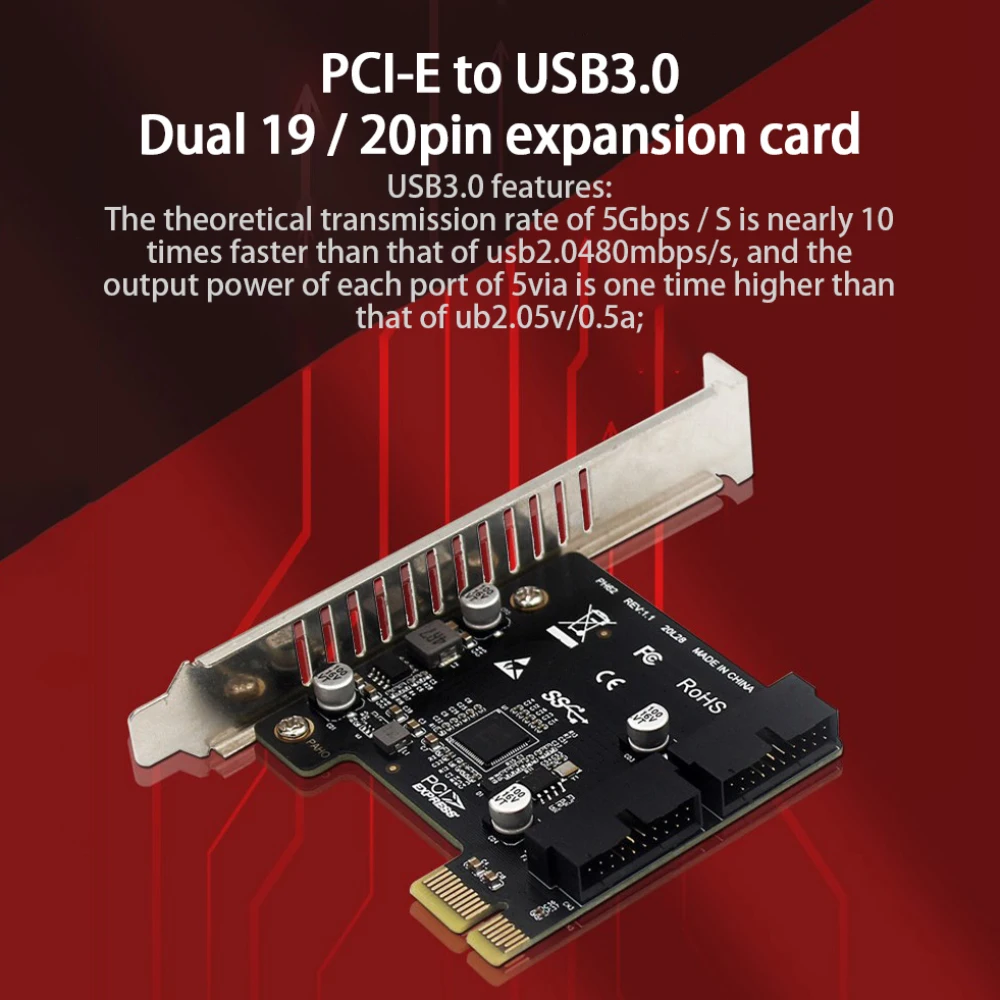 

Desktop Pci-e To Usb3.0 Expansion Card Pci- -e X1 Gold Finger High-speed Pci-e Chassis Front Panel 5gbps Small Data Transmission