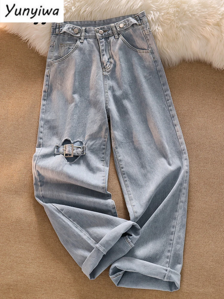 High Waisted Jeans for Women Hollow Out Heart Chic Light Pants Blue Straight Loose Wide Leg Trousers Summer.
High Waisted Jeans for Women Hollow Out Heart Chic Light Pants Blue Straight Loose Wide Leg Trousers Summer.