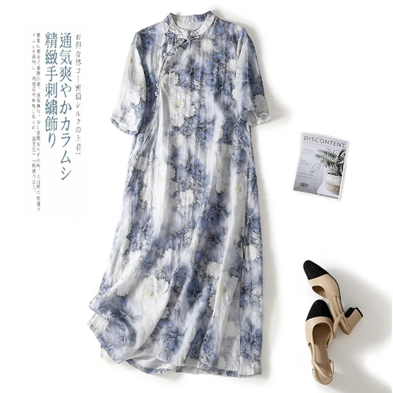 Women's Chinese Button Cheongsam Dress Short Sleeve Literary Print Ramie Large Size Dress
Women's Chinese Button Cheongsam Dress Short Sleeve Literary Print Ramie Large Size Dress