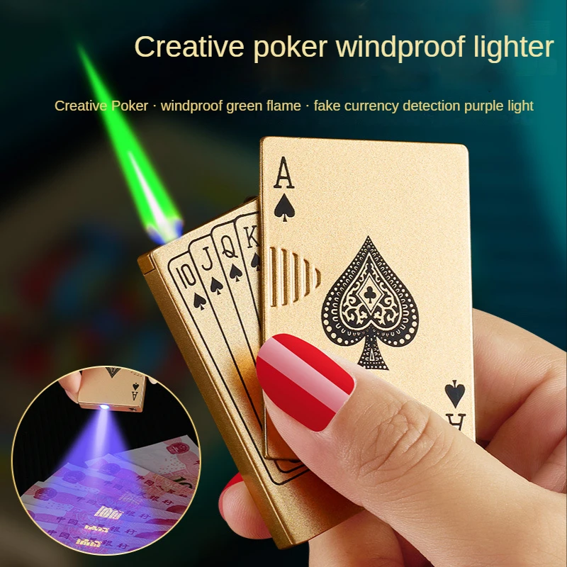 Online Red Creative Poker Flush Brand Lighter Fashion Male Personality Metal Windproof Green Flame Money Detector Lighter
Online Red Creative Poker Flush Brand Lighter Fashion Male Personality Metal Windproof Green Flame Money Detector Lighter