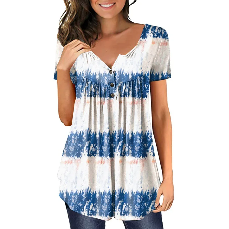 Fashion Beach T-shirt For Women Sexy V-neck Loose Button Short Sleeve Printed Flower Shirt Summer Top Elegant All Match Clothing
Fashion Beach T-shirt For Women Sexy V-neck Loose Button Short Sleeve Printed Flower Shirt Summer Top Elegant All Match Clothing