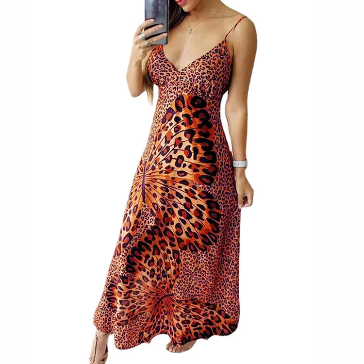 Fashion Leopard Butterfly Print Suspender Long Dress Woman Sexy Deep V Sleeveless Maxi Dresses Boho Party Dress For Women 2022
Fashion Leopard Butterfly Print Suspender Long Dress Woman Sexy Deep V Sleeveless Maxi Dresses Boho Party Dress For Women 2022