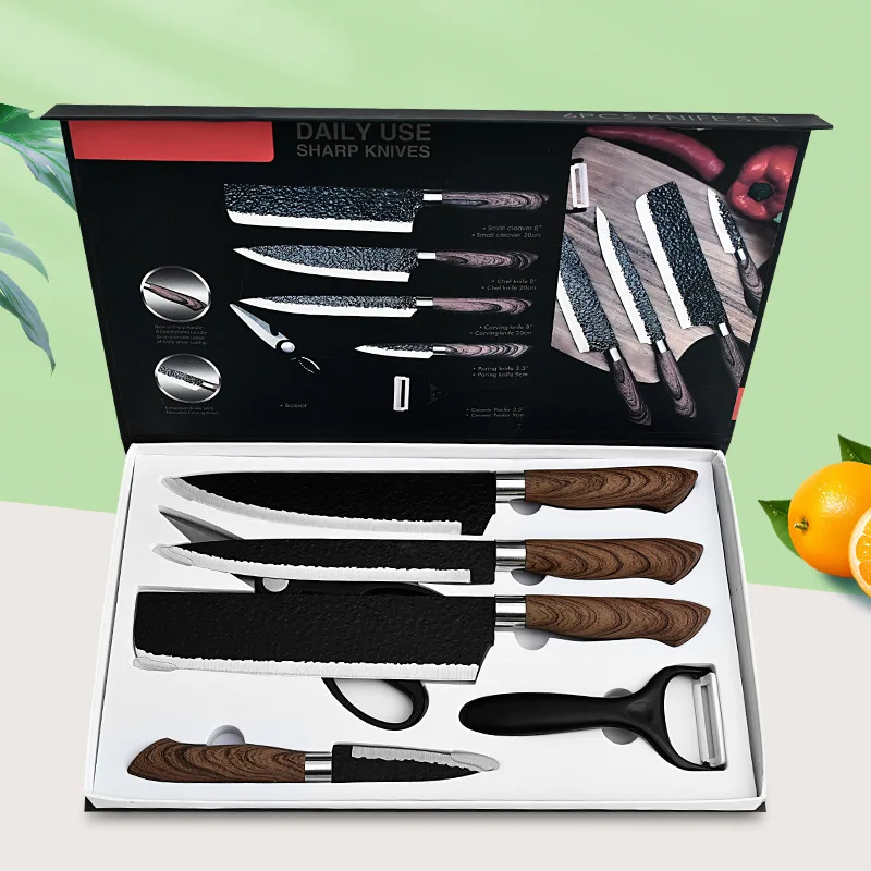 

Новые 6 комплектов кухонных ножей набор кухонных ножей шеф-повара нержавеющая сталь кованые кухонные ножи ножницы Peeler chef Slicer Paring нож