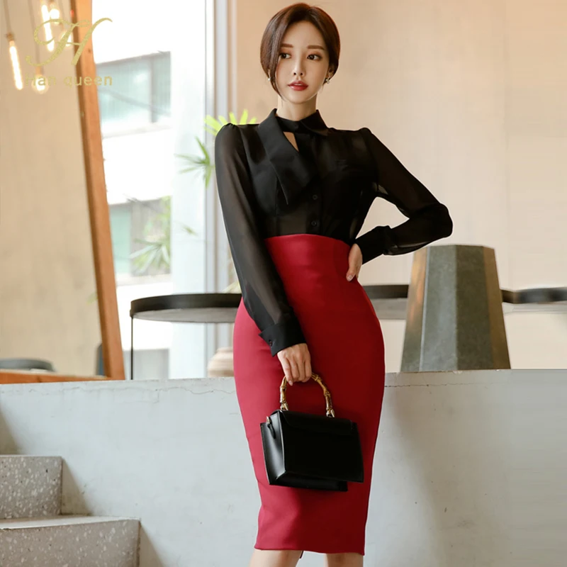 Queen 2020 New OL Work Wear 2 Pieces Set Women Sexy Perspective Chiffon Blouses & High Waist Sheath Pencil Bodycon Ski
Queen 2020 New OL Work Wear 2 Pieces Set Women Sexy Perspective Chiffon Blouses & High Waist Sheath Pencil Bodycon Ski