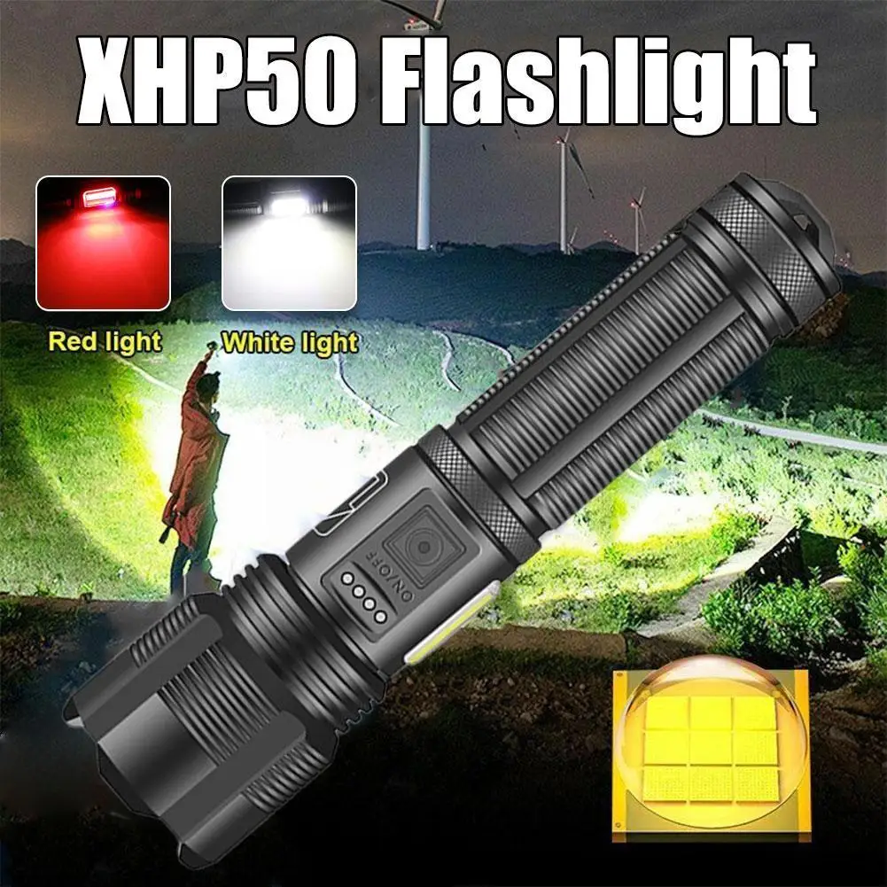 

USB LED Rechargeable Flashlight Tactical Hunting Torch Side COB Light Zoom Highlight Tail magnet Work Light for Outdoor Cam Y5A2