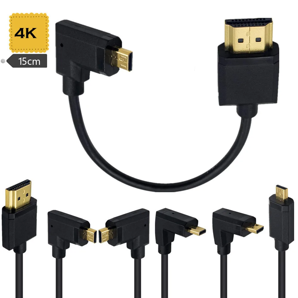 

90 Degree Micro HD to HDTV-compatible UP/Left/Right Angle Micro HDTV Cable for Digital camera Sony a6400 GH4 tablet