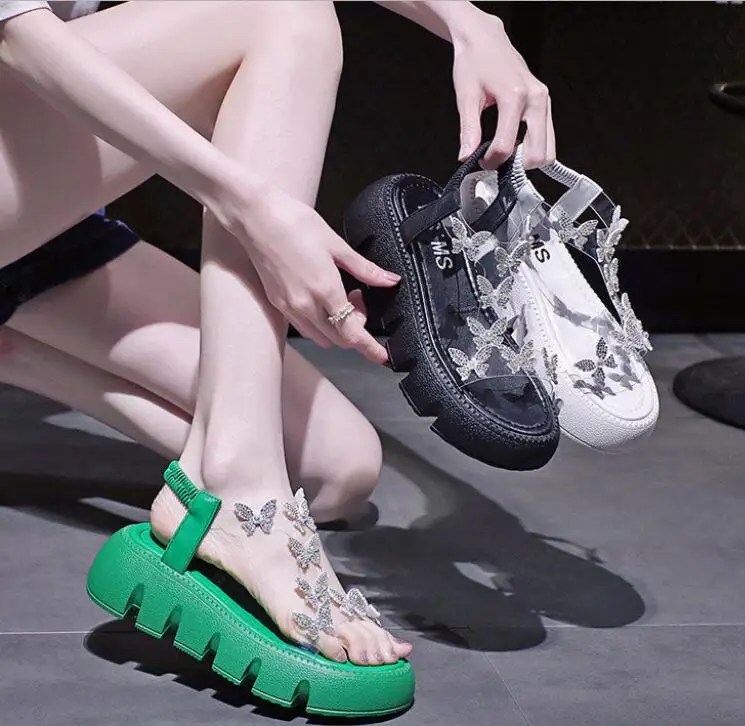 Thick Sole Roman Sandals Women's Summer Platform Sandals Fashion Popular Transparent Butterfly Inlaid Sandals
Thick Sole Roman Sandals Women's Summer Platform Sandals Fashion Popular Transparent Butterfly Inlaid Sandals