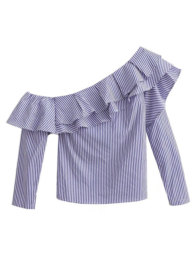 YENKYE 2022 Women Sexy Diagonal Collar Blue Striped Ruffle Blouse Fashion Ladies Summer Tops
YENKYE 2022 Women Sexy Diagonal Collar Blue Striped Ruffle Blouse Fashion Ladies Summer Tops
