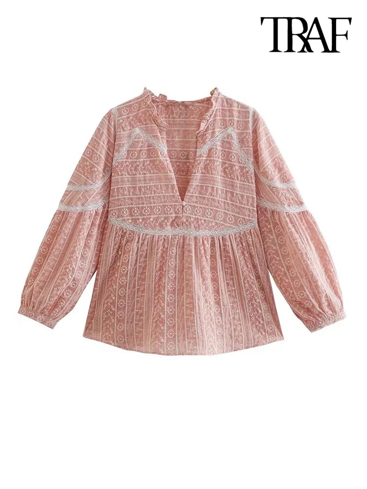 TRAF Women Fashion Front Covered Buttons Contrast Embroidery Shirts Vintage V Neck Puff Sleeves Female Blouses Chic Tops
TRAF Women Fashion Front Covered Buttons Contrast Embroidery Shirts Vintage V Neck Puff Sleeves Female Blouses Chic Tops
