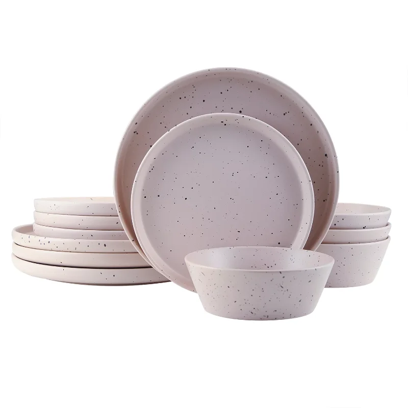 

Jessica Stoneware 12-Piece Round Dinnerware Set, Taupe Cute Plate