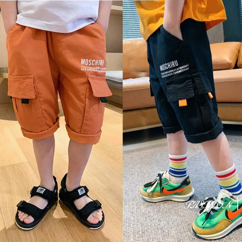 

Summer Children Boys Capri Pants Cotton Letter Pocket Fashion Cargo Pants Little Boys Shorts 4-12 Years Kids Teen Boys Clothes