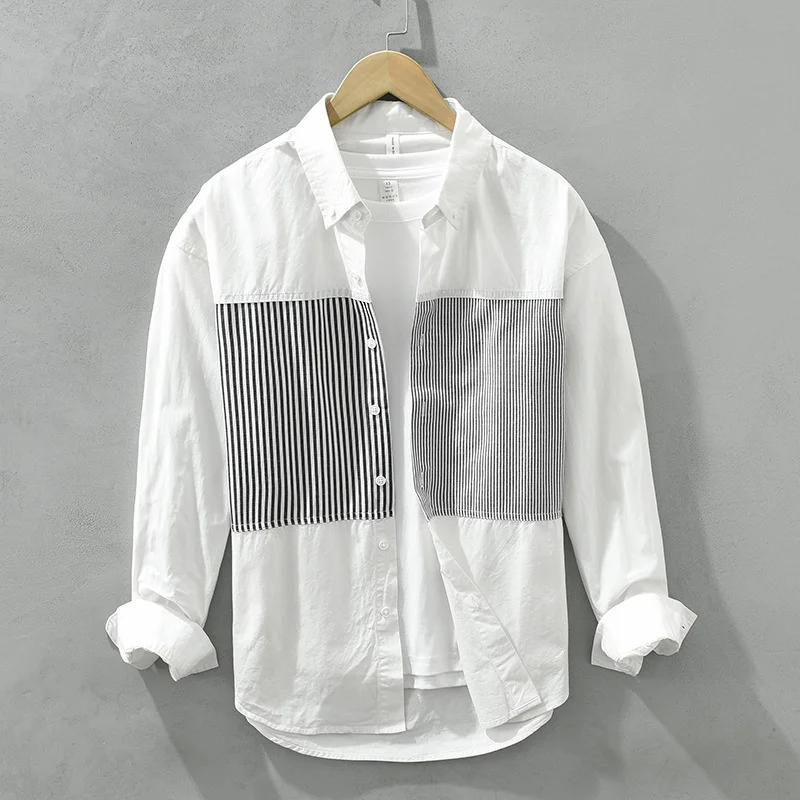 Полосатая рубашка с длинными рукавами в стиле пэчворк 2169, Мужская универсальная Повседневная рубашка в японском стиле из свежего хлопка с индивидуальным дизайном
Полосатая рубашка с длинными рукавами в стиле пэчворк 2169, Мужская универсальная Повседневная рубашка в японском стиле из свежего хлопка с индивидуальным дизайном