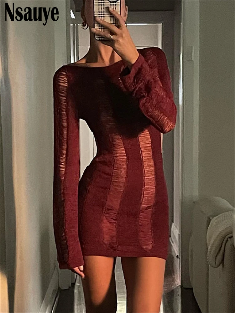 Nsauye Summer Night Club Sexy Backless Knitted Long Sleeve Hollow Out O Neck Bodycon Mini Dress For Women Black Party Dress 2022
Nsauye Summer Night Club Sexy Backless Knitted Long Sleeve Hollow Out O Neck Bodycon Mini Dress For Women Black Party Dress 2022
