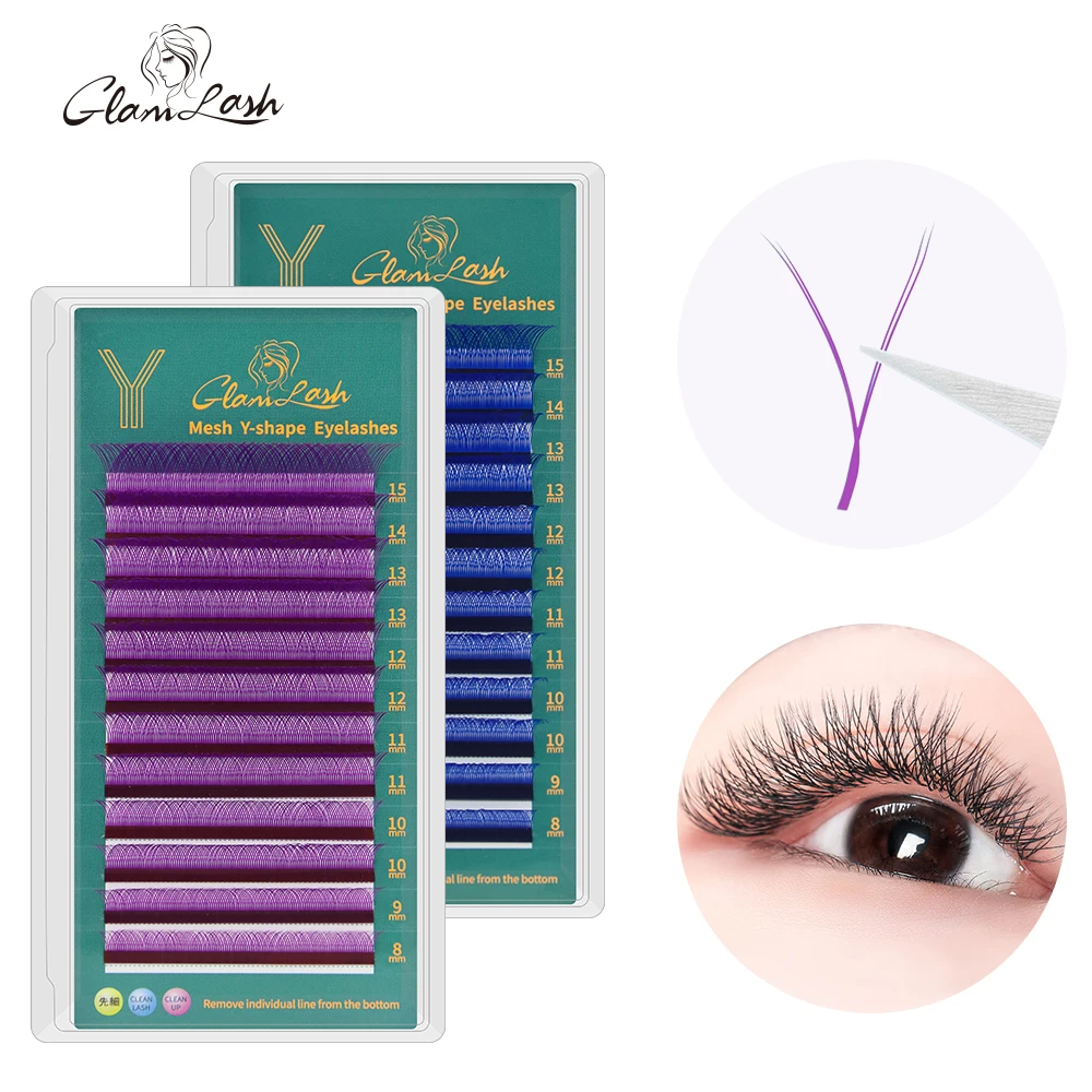 GLAMLASH YY Shape Eyelash Extensions Blue Purple Waved 2D Premade Volume Lashes Fluffy Natural
GLAMLASH YY Shape Eyelash Extensions Blue Purple Waved 2D Premade Volume Lashes Fluffy Natural