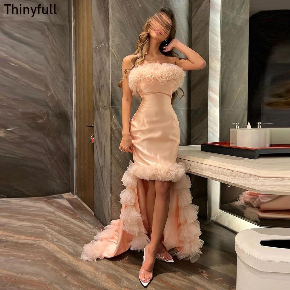 

Thinyfull Saudi Arabric Mermaid Prom Dress Strapless Sleeveless Formal Occasion Gown Baby Pink 2023 Evening Party Dresses