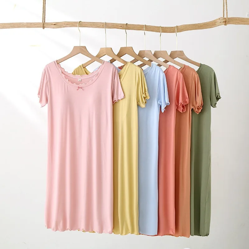 1 Ms nightgown Women's Nightgown Summer Short Sleeve Round Neck Modal With Chest Pad Sleeping Dress Nighty For Ladies Night Wear
1 Ms nightgown Women's Nightgown Summer Short Sleeve Round Neck Modal With Chest Pad Sleeping Dress Nighty For Ladies Night Wear