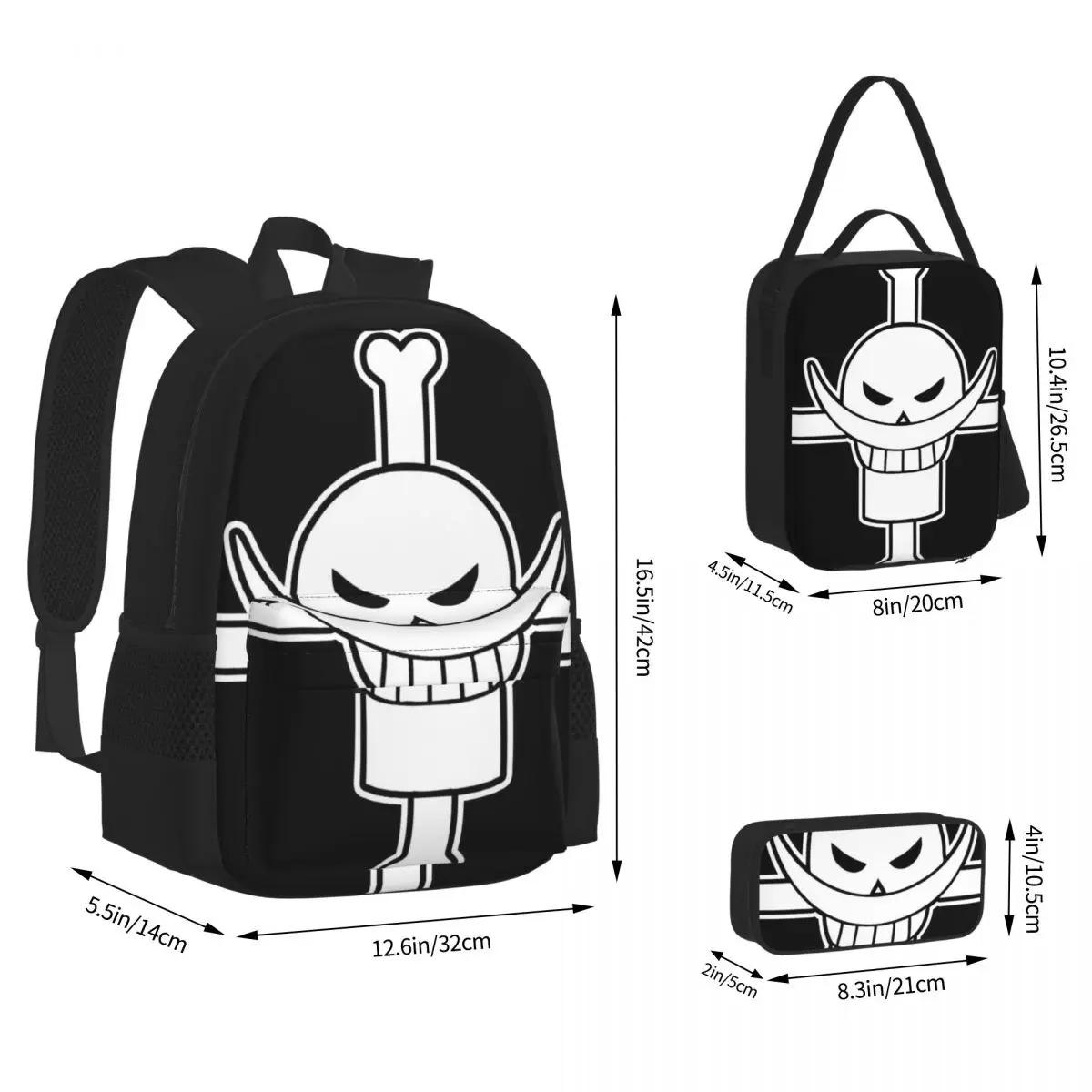 

One Piece Whitebeard Flag And Collection Backpacks Boys Girls Bookbag Students School Bags Lunch Bag Pen Bag Three-Piece Set
