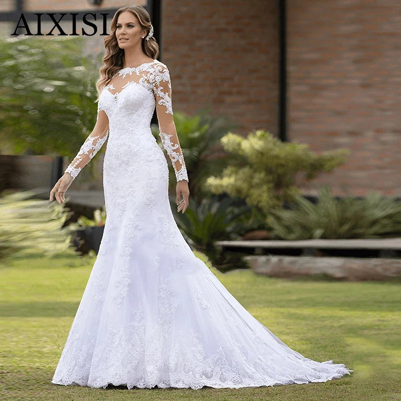 Elegant Mermaid Wedding Dress Vestidos De Novia Lace Tulle Appliques Robe de mariee 2022 New O Neck Full Sleeves Backless
Elegant Mermaid Wedding Dress Vestidos De Novia Lace Tulle Appliques Robe de mariee 2022 New O Neck Full Sleeves Backless