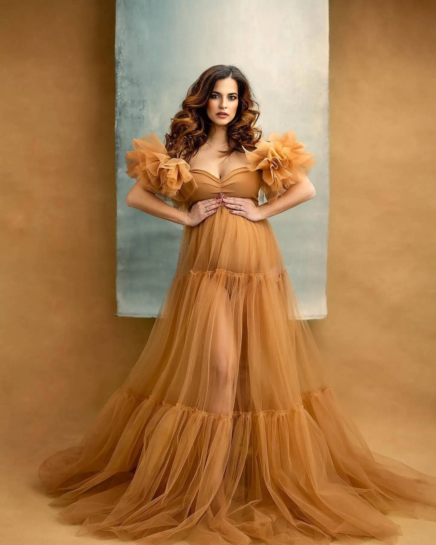 Charming Gold A Line Maternity Gowns for Photoshoot Off Shoulder Puffy Sleeves Sweetheart Pregnant Women Dresses Pregnancy Robes
Charming Gold A Line Maternity Gowns for Photoshoot Off Shoulder Puffy Sleeves Sweetheart Pregnant Women Dresses Pregnancy Robes