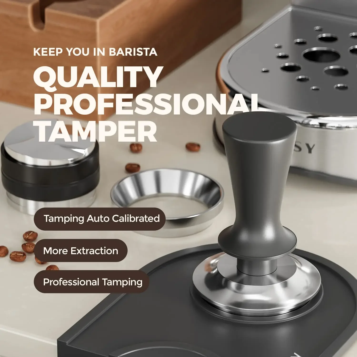 Stainless Steel Espresso Coffee Tampers, Ground Tamper, Calibrated Spring Loaded for Barista Cafe Tools, 30lb, 51mm, 53mm, 58mm
Stainless Steel Espresso Coffee Tampers, Ground Tamper, Calibrated Spring Loaded for Barista Cafe Tools, 30lb, 51mm, 53mm, 58mm